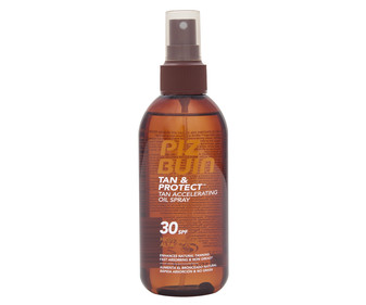 Aceite solar en spray con acción protectora y aceleradora del bronceado y con FPS 30 (medio) PIZ BUIN Tan & protect 150 ml. Aceite solar en spray con acción protectora y aceleradora del bronceado y con FPS 30 (medio) PIZ BUIN Tan & protect 150 ml.