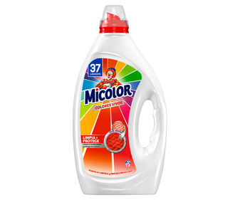 Detergente en gel para lavadora para ropa de color MICOLOR Colores Vivos, 37 lavados 1,8 L. Detergente en gel para lavadora para ropa de color MICOLOR Colores Vivos, 37 lavados 1,8 L.