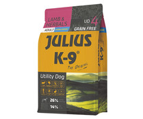 Alimento seco para perros adultos  cordero hierba JULIUS K9 3 kg.