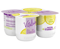 Yogur desnatado 0% materia grasa, sabor limón VITALINEA de Danone 4 x 120 g.