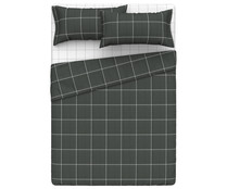 Juego de sábanas 100% algodón con diseño de cuadros color gris oscuro para cama de 135cm., ACTUEL.