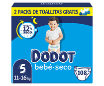 Pañales talla 5, para niños de 11 a 16 kilogramos DODOT Bebé-seco 108 uds.