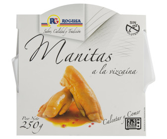 Manitas de cerdo a la vizcaina, sin gluten y listas para calentar y comer ROGUSA 250 g. Manitas de cerdo a la vizcaina, sin gluten y listas para calentar y comer ROGUSA 250 g.