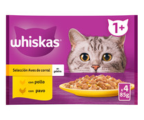 Comida húmeda para gatos bolsa Ave gelatina WHISKAS 4x85 gr.