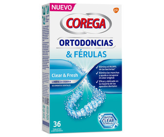 Pastillas limpiadoras de ortodoncias y férulas, de uso diario COREGA 36 uds. Pastillas limpiadoras de ortodoncias y férulas, de uso diario COREGA 36 uds.