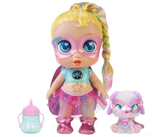 Super Muñeca bebé heroína Regi con mascota y accesorios, SUPER CUTE LITTLE BABIES.