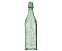Botella de vidrio color verde con forma cuadrada y tapón clip, 1 litro, Cuad QUID.