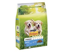 Comida para perros junior a base de pollo, leche y verduras FRISKIES 3 kg.