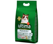 Pienso para gato a base de pavo y arroz para control de bolas de pelo ULTIMA AFFINITY bolsa 3 kg. 