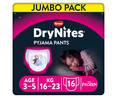 Pañales de noche talla 6 (braguitas absorbentes), para niñas de 16 a 23 kilogramos y de 3 a 5 años DRYNITES Pijama pants 16 uds.