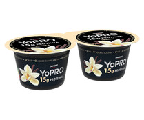 Yogur con sabor a vainilla, proteínas y sin azúcares añadidos ni grasa YOPRO de Danone 2 x 160 g.