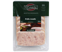 Pollo asado de origen 100% nacional, al horno y deshuesado a mano, sin gluten y cortado en lonchas LA CARLOTEÑA 150 g.