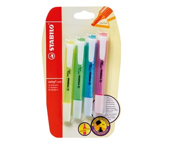 4 marcadores fluorescentes, punta biselada, grosor 1-4mm, varios colores STABILO Swing cool. 4 marcadores fluorescentes, punta biselada, grosor 1-4mm, varios colores STABILO Swing cool.