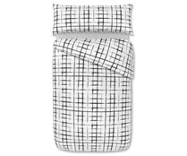 Juego de funda nórdica y funda de almohada para cama de 90cm., 48% algodón, diseño cuadros color blanco y negro, ACTUEL.