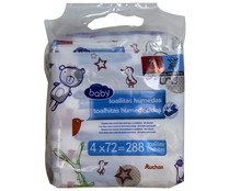 Toallitas húmedas para bebé, con aloe vera y aceite de almendras dulces ALCAMPO BABY 4 x 72 uds.
