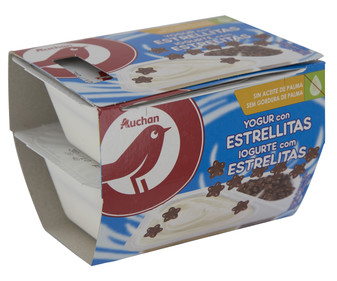 Yogur de vainilla con estrellas de chocolate con leche PRODUCTO ALCAMPO 2 x 125 g. Yogur de vainilla con estrellas de chocolate con leche PRODUCTO ALCAMPO 2 x 125 g.