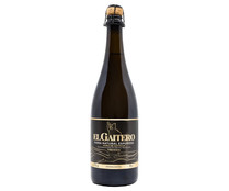 Sidra natural espumosa con denominación de origen protegida Sidra de Asturias EL GAITERO Etiqueta negra botella de 75 cl.