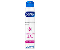 Desodorante en spray para mujer con protección antitranspirante hasta 48h y anti-irritación SANEX Biomeprotect dermo 200 ml.