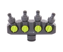 Conector de grifo con 4 salidas independientes, 19x25mm. GARDENSTAR ALCAMPO.