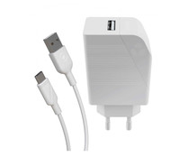 Cargador USB + cable USB a tipo-C MUVIT, 2.4A, longitud 1,2m.