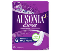 Compresas maxi noche, para pérdidas de orina (vejigas hiperactivas) AUSONIA Discreet 12 uds.