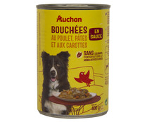 Bocaditos en salsa con trozos de pollo, pasta y zanahorias para perros PRODUCTO ALCAMPO 400 g.