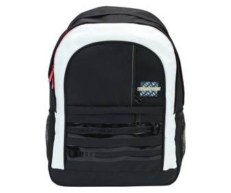 Mochila juvenil con doble compartimento y bolsillo portabotellas, color negro y blanco, Hashtag PRODUCTO ALCAMPO, 31x44x10cm. Mochila juvenil con doble compartimento y bolsillo portabotellas, color negro y blanco, Hashtag PRODUCTO ALCAMPO, 31x44x10cm.