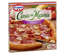 Pizza de quesos Gouda y Edam, salami, champiñón y jamón cocido con sabor ahumado DR. OETKER Casa di mama 450 g.