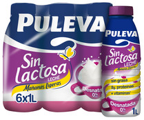 Leche desnatada (0% materia grasa) de vaca, sin lactosa PULEVA Mañanas ligeras 6 x 1l.