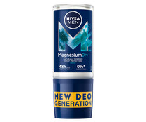 Desodorante roll on para hombre, sin sales de aluminio NIVEA Magnesium dry fresh 50 ml.