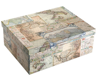 Caja de ordenación multiúsos de cartón con tapa, diseño Cartografía, 38x29x14,5 VERSA. Caja de ordenación multiúsos de cartón con tapa, diseño Cartografía, 38x29x14,5 VERSA.