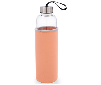 Botella de vidrio con funda de tela color naranja, 0,6 litros, Quidate QUID. Botella de vidrio con funda de tela color naranja, 0,6 litros, Quidate QUID.
