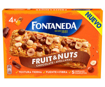 Barritas de cereales con avellanas y gotas de chocolate enriquecidas con magnesio FONTANEDA 4 uds. x 40 g.