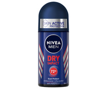 Desodorante roll on para hombre con protección anti transpirante hasta 72 horas NIVEA Men dry impact 50 ml.