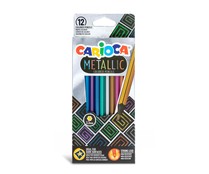 Pack de 12 lápices de colores metálicos, ideal para superficies oscuras, CARIOCA METALLIC.