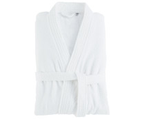 Albornoz adulto talla S-M 100% algodón color blanco, 300g/m², PRODUCTO ECONÓMICO ALCAMPO.