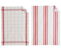 Pack de 2 paños de cocina color rojo 100% algodón 180g/m², 50x70cm. ACTUEL.