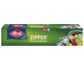 Bolsa multiusos con cierre zip de tamaño grande ALBAL 3 litros 8 uds. Bolsa multiusos con cierre zip de tamaño grande ALBAL 3 litros 8 uds.