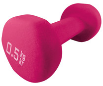 Pesa de 0,5 kilogramos con recubrimiento de neopreno, color rosa CUPS.