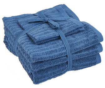 Juego de 5 toallas de canalé, 100% algodón, densidad de 400g/m², color azul, ACTUEL. Juego de 5 toallas de canalé, 100% algodón, densidad de 400g/m², color azul, ACTUEL.