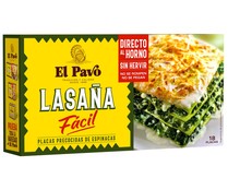 Pasta lasaña con espinacas EL PAVO paquete de 18 uds  200 g.