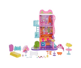 Enchantimals City Tails apartamento de palmer pomeranian y pommy casa muñecas 3 pisos con figura mascota perrito muebles accesorios mattel hhc18. +4 años 4