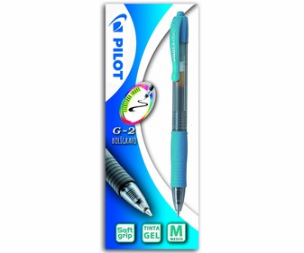 Bolígrafo grip suave, punta retráctil, tinta gel, escritura suave, color azul claro PILOT G-2. Bolígrafo grip suave, punta retráctil, tinta gel, escritura suave, color azul claro PILOT G-2.