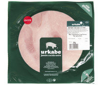 Jamón cocido extra, sin gluten y sin lactosa, cortado en lonchs URKABE 200 g.