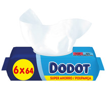 Toallitas humedas para bebé, aptas para manos y cara DODOT 6 x 64 uds.