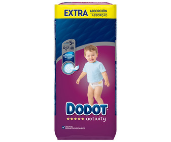 Pañales talla 5+, para niños de 12 a 17 kilogramos DODOT Activity 48 uds. Pañales talla 5+, para niños de 12 a 17 kilogramos DODOT Activity 48 uds.