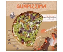Pizza refrigerada de pollo especiado, mozzarella, tomate italiano, cebolla morada y guacamole GUAPIZZIMA 400 g.