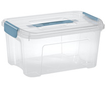 Caja transparente de ordenación, capacidad 13L con tapa de clips y asa color azul , ACTUEL.