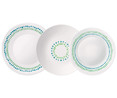 Vajilla de 18 piezas de vidrio opal color blanco con decoración azul y verde, Mediterraneo BORMIOLI ROCCO.