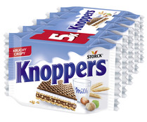 Galletas de barquillo relleno con crema de leche y crema de avellanas crispy KNOPPERS 5 uds. 125 g. 